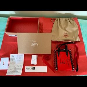 CHRISTIAN LOUBOUTIN Braided Canvas Mini Cabalace Shopper Tote Red Shoulder bag
